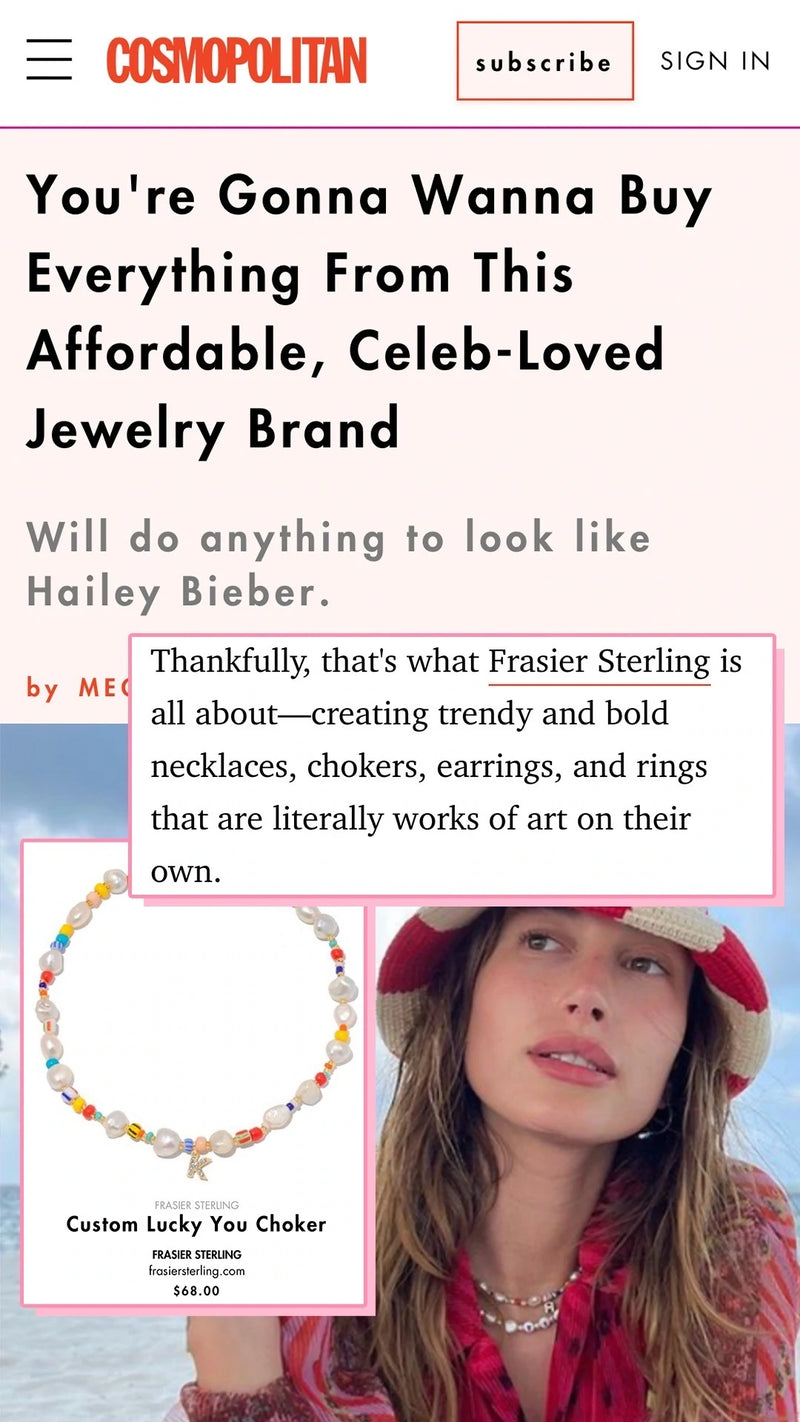 cosmopolitan Hailey Bieber Frasier Sterling Jewelry Necklace