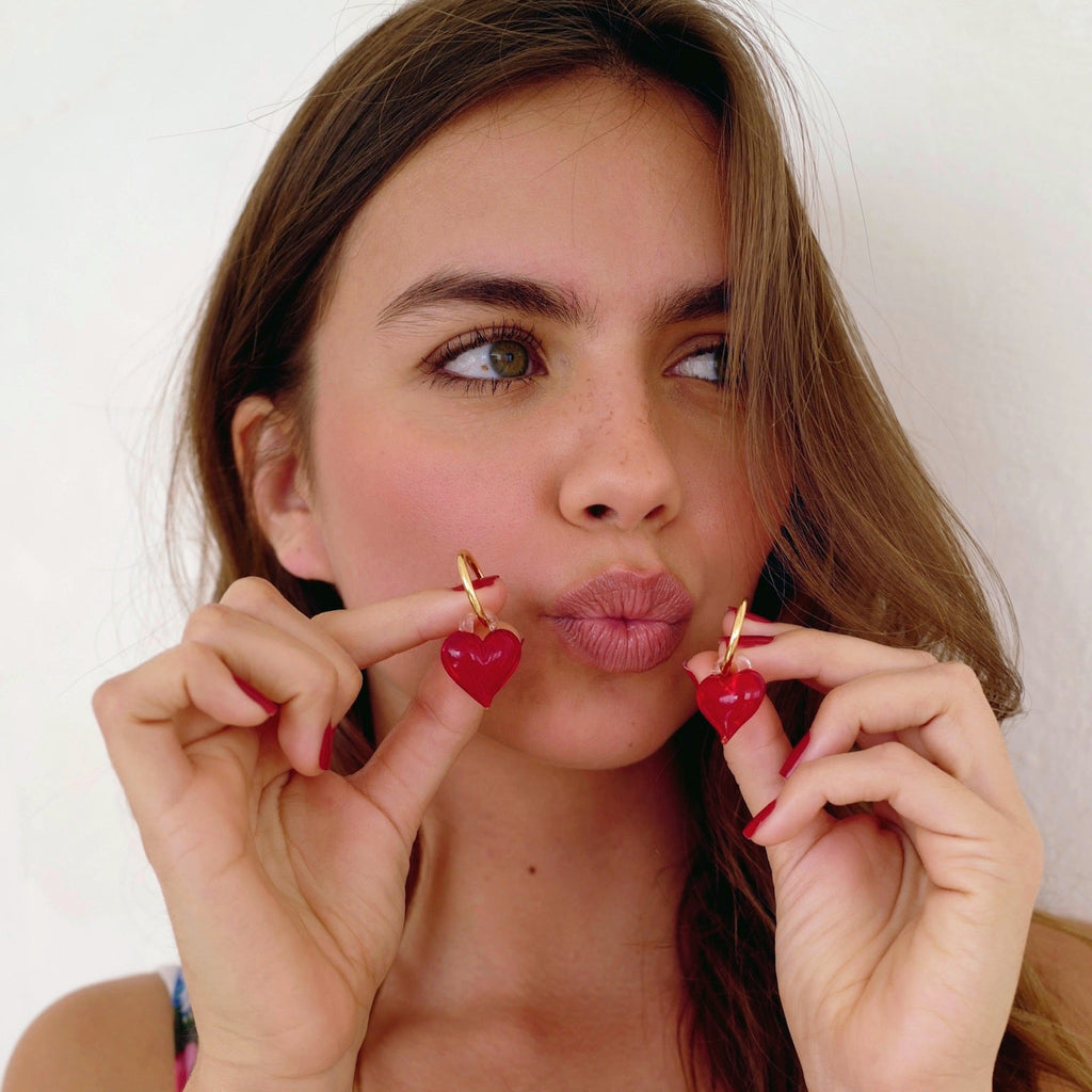 FS x For Love & Lemons Mi Amore Hoop Earrings in Red