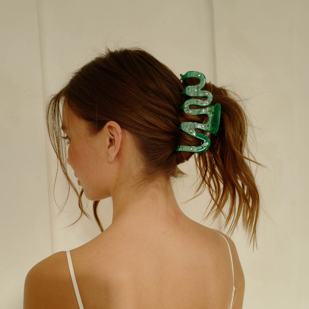 Green Squiggle Claw Clip Set (2)