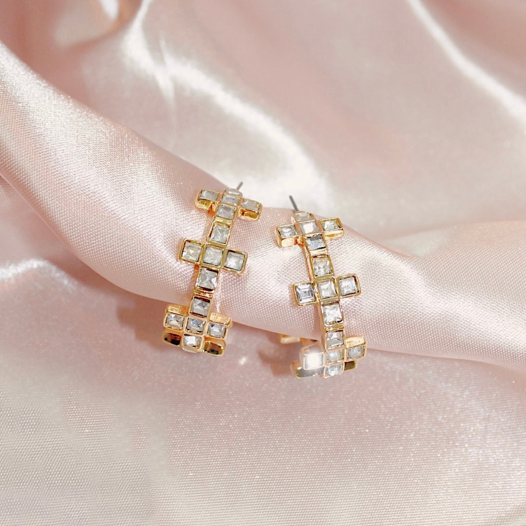 Sparkly Cross Hoops