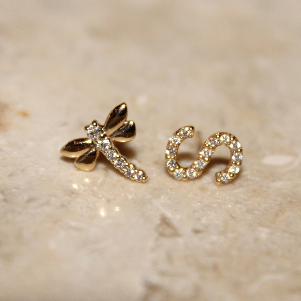 Dragonfly Diamond Studs in 14k Gold